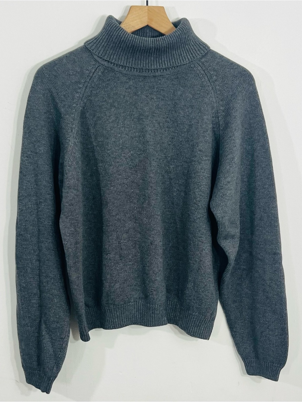 Jeanne Pierre Gray Cotton Knit Turtleneck Long Sleeve Pullover Sweater Cozy Wear
